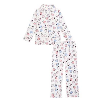 bluezoo Girls' white sheep print top and bottoms pyjama set